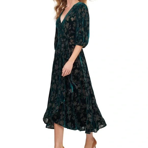 calvin klein wrap dress Women's Striped Faux-Wrap Maxi Back zip closure Calvin Klein Women's Dresses Dress,